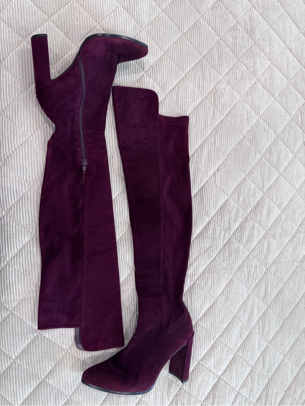 Stuart Weitzman over-the-knee boots in a rich burgundy/bordeaux suede